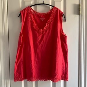Coldwater Creek V-Neck Lace Trim Cami- Hot Pink- Size XL